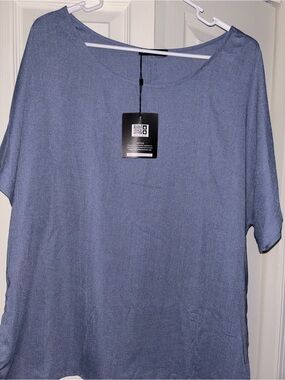 NWT JustFashionNow Med Heather Blue Lightweight Knit Tunic Top Dolman Sleeve